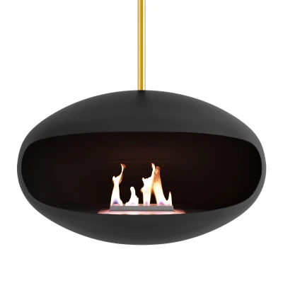 Aeris Black + Brass Rod | Buy Here Aeris bioethanol fireplace in black with brass rod