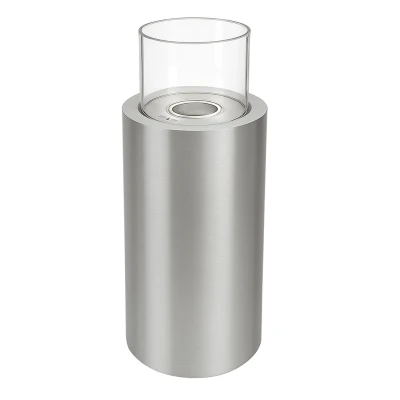 Dualis - Brushed Steel - Outdoor Bioethanol Fireplace | Buy here ScandiFlames Dualis bioethanol fireplace with a brushed steel fireplace body and a cylindrical safety glass