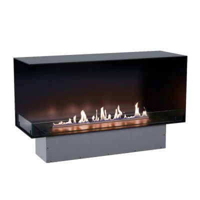 Foco Corner Left 1200 - Corner Bioethanol Fireplace Insert Foco Corner Left 1200 - Modern corner bioethanol fireplace with a sleek black frame and vibrant flames.