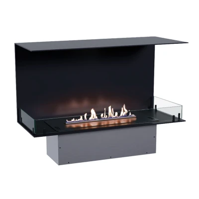 Foco Three 1000 - 3-sided bioethanol fireplace Foco Three 1000 bioethanol fireplace with three open sides for a panoramic flame view.