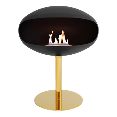 Pedestal Black + Brass Base | Buy Here Pedestal bioethanol fireplace in black with brass base