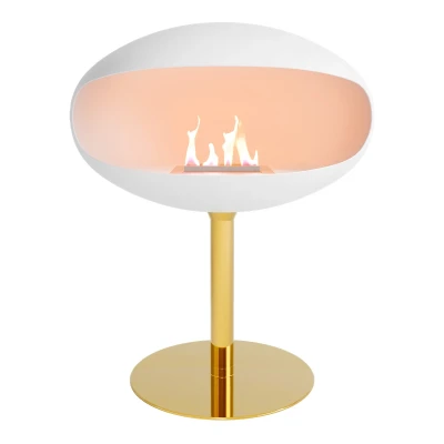 Pedestal White + Brass Base | Shop Here Pedestal bioethanol fireplace in white with brass base