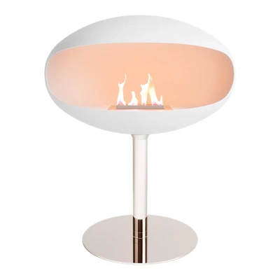 Pedestal White + Steel Base | Buy Here Pedestal bioethanol fireplace in white with steel base